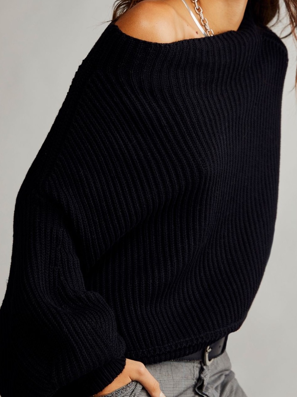 Free People Beach Emmy Mockneck Sweater cotton black long sleeve oversized med